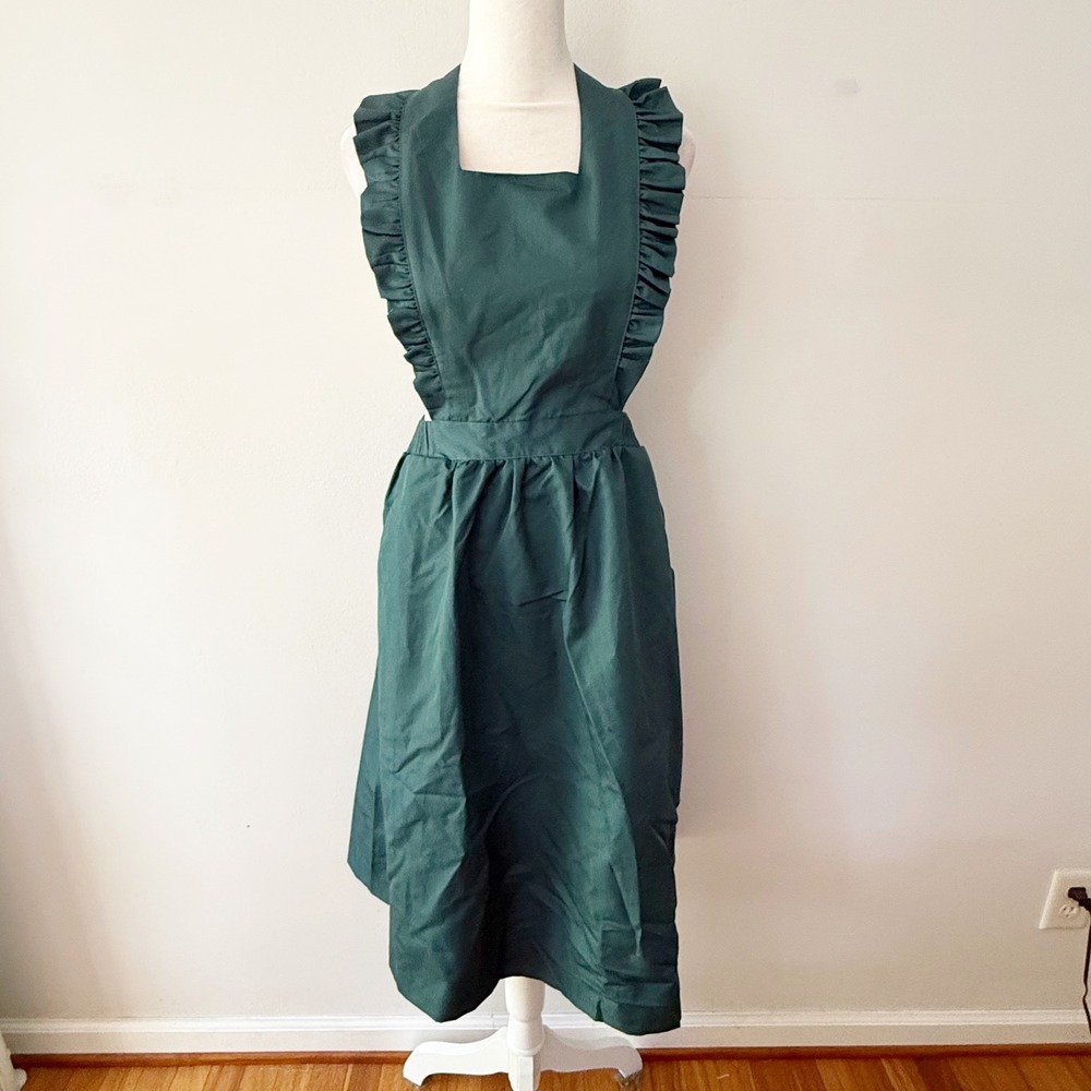 Vintage Pinafore Dress Women S Green Ruffle Cottagecore Prairie Maid Costume